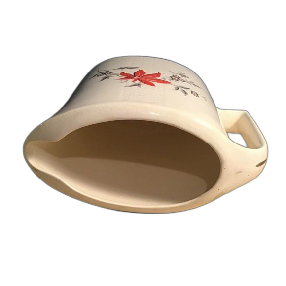 Vintage Modern Age Creamer Hand Painted Red Flowers With Yellow Gray Leaves - Picture 5 of 7